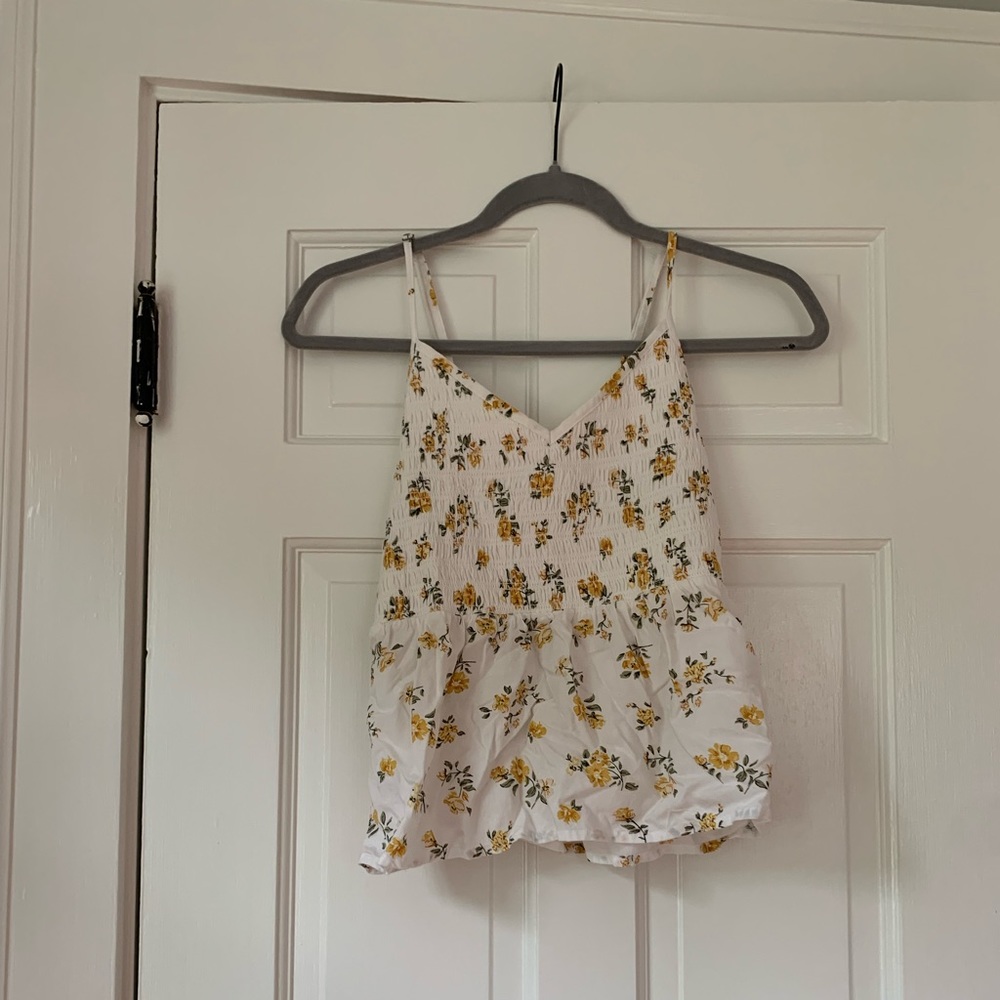 White and Yellow Floral Tank Top, Hollister, Size Small